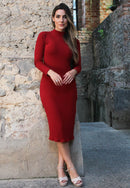 Vestido Feminino Longo Canelado Gola Alta Manga Longa