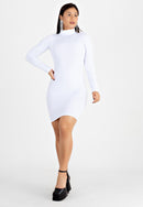 Vestido Feminino Manga Longa e Gola Alta Tubinho Branco