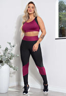 Conjunto Calça Legging e Cropped Fitness Preto e Marsala